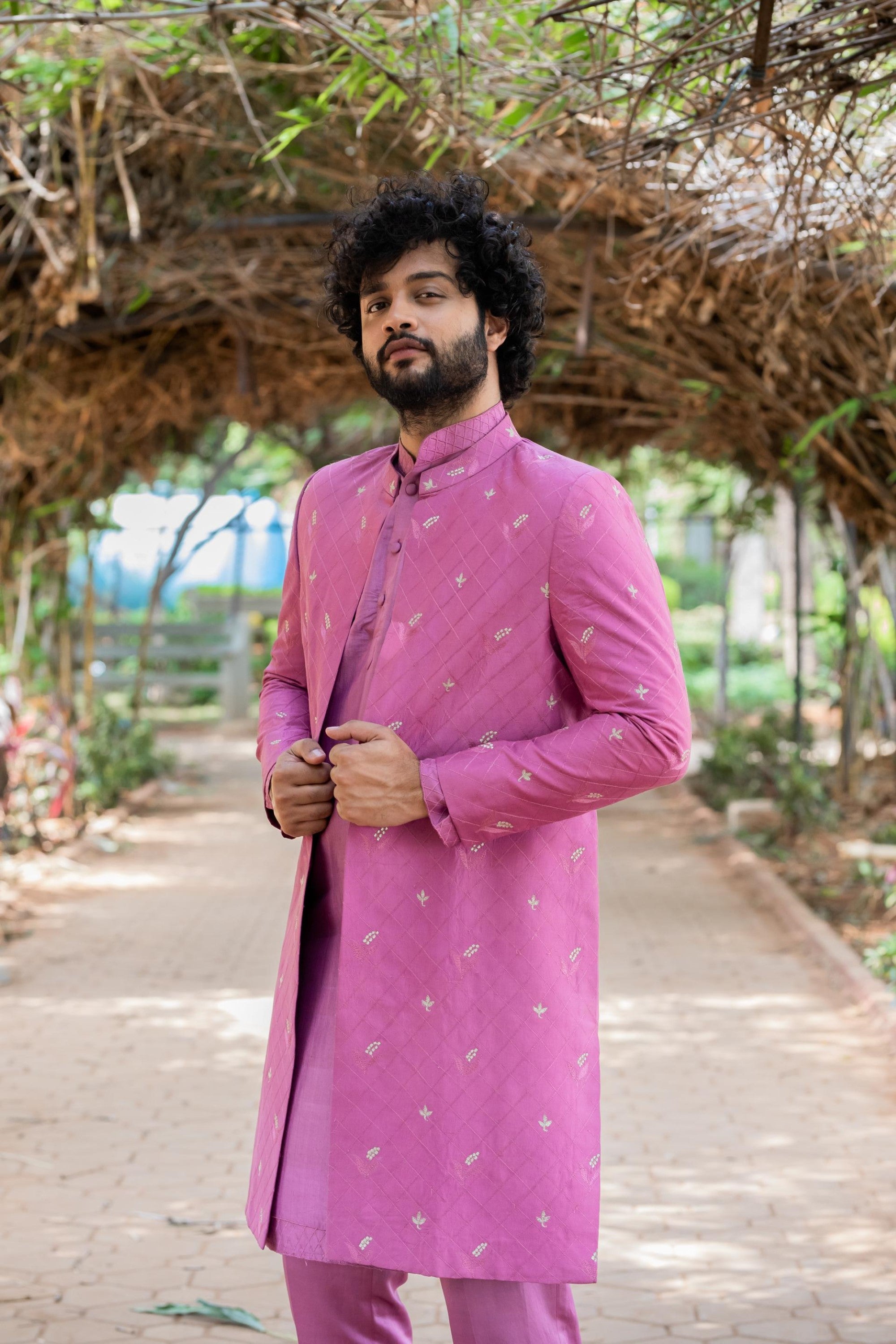 Men's Purple Color Indo-Western Suit Set - Hilo Design
