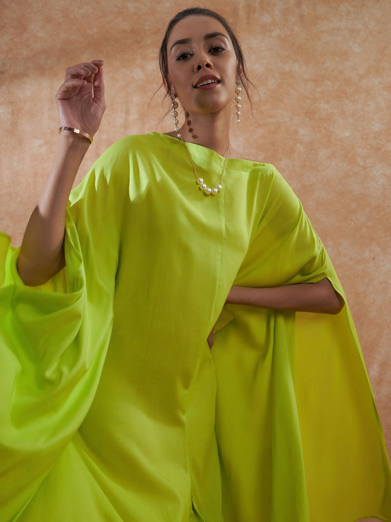Women's Lime Green Rayon Cowel Style Kaftan