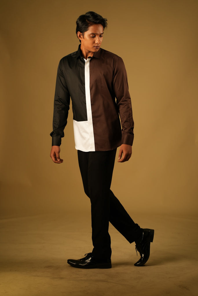 Men's Brown, Black & White Color One Trizy Shirt Full Sleeves Casual Shirt
