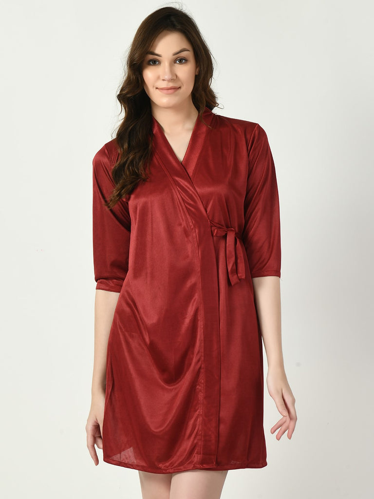 Women's Satin Maroon Nightdress