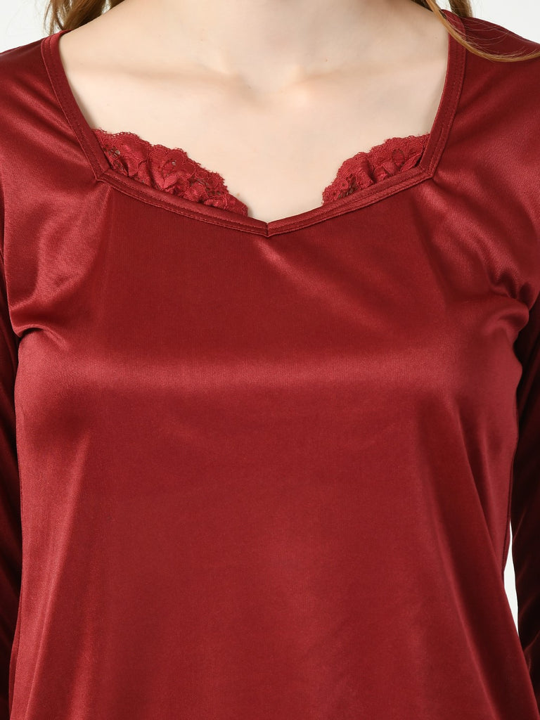 Women's Satin Maroon Nightdress