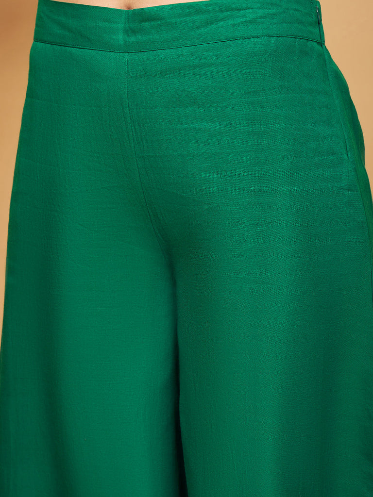 Women's Forest Green Flared Kurta Palazzo Set