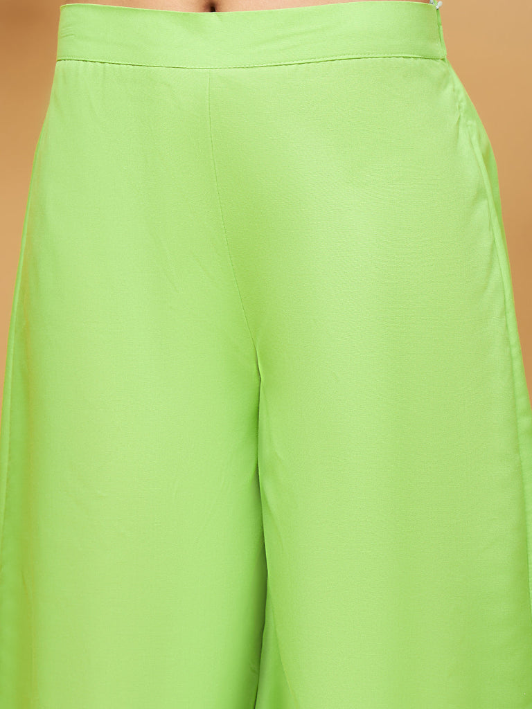 Women's Lime Green Flared Kurta Palazzo Set