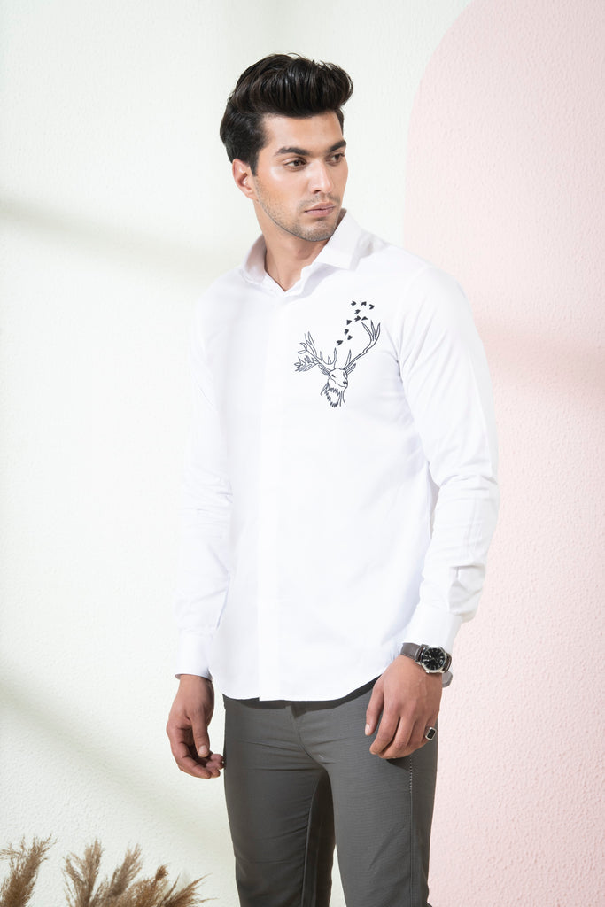 Men's White Color Bianco Reindeer Shirt Full Sleeves Casual Shirt