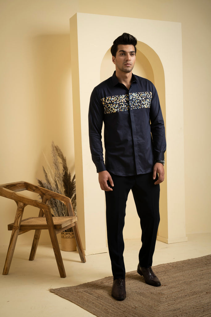 Men's Navy Blue Color Mont Full Sleeves Shirt
