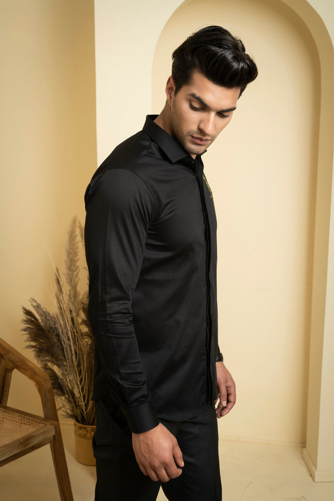 Men's Black Color Perto Crane Shirt Full Sleeves Casual Shirt