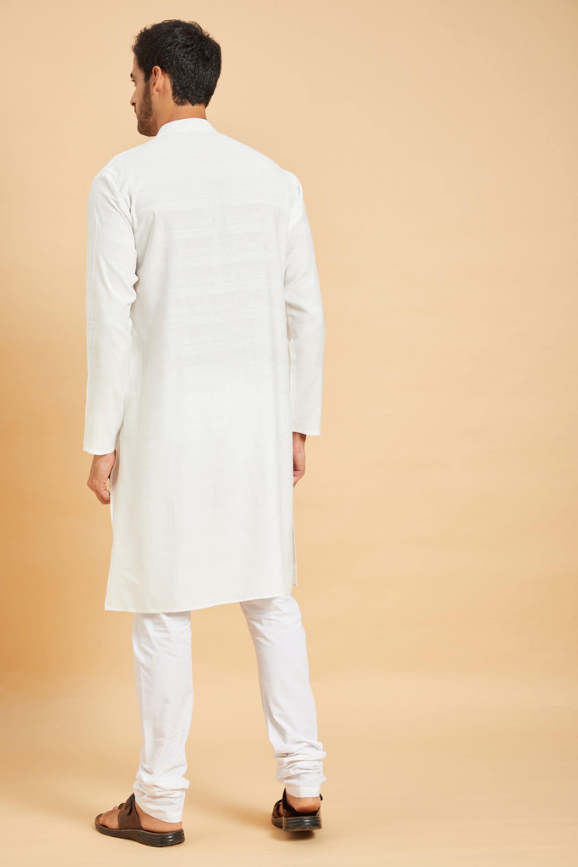 Men's White Color Whey Basik Kurta Jacquard - Hilo Design