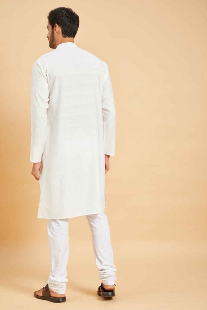 Men's White Color Whey Basik Kurta Jacquard