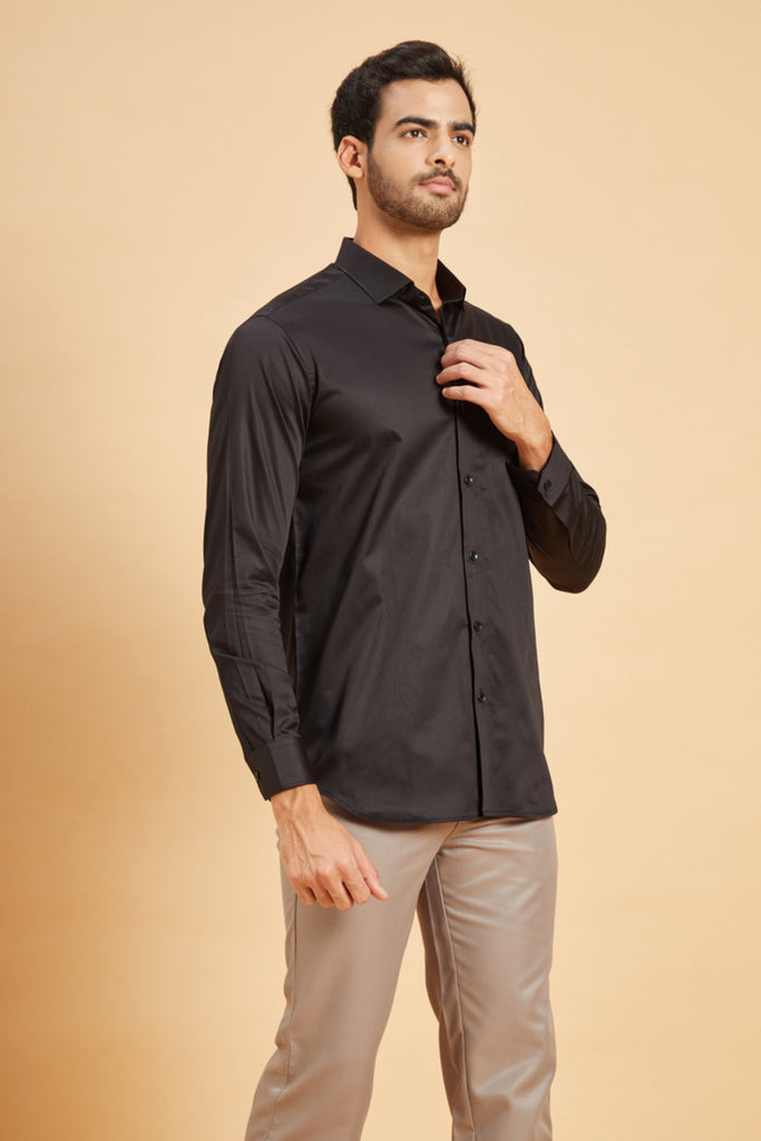 Men's Black Color Ragic Pintuck Shirt Full Sleeves Casual Shirt