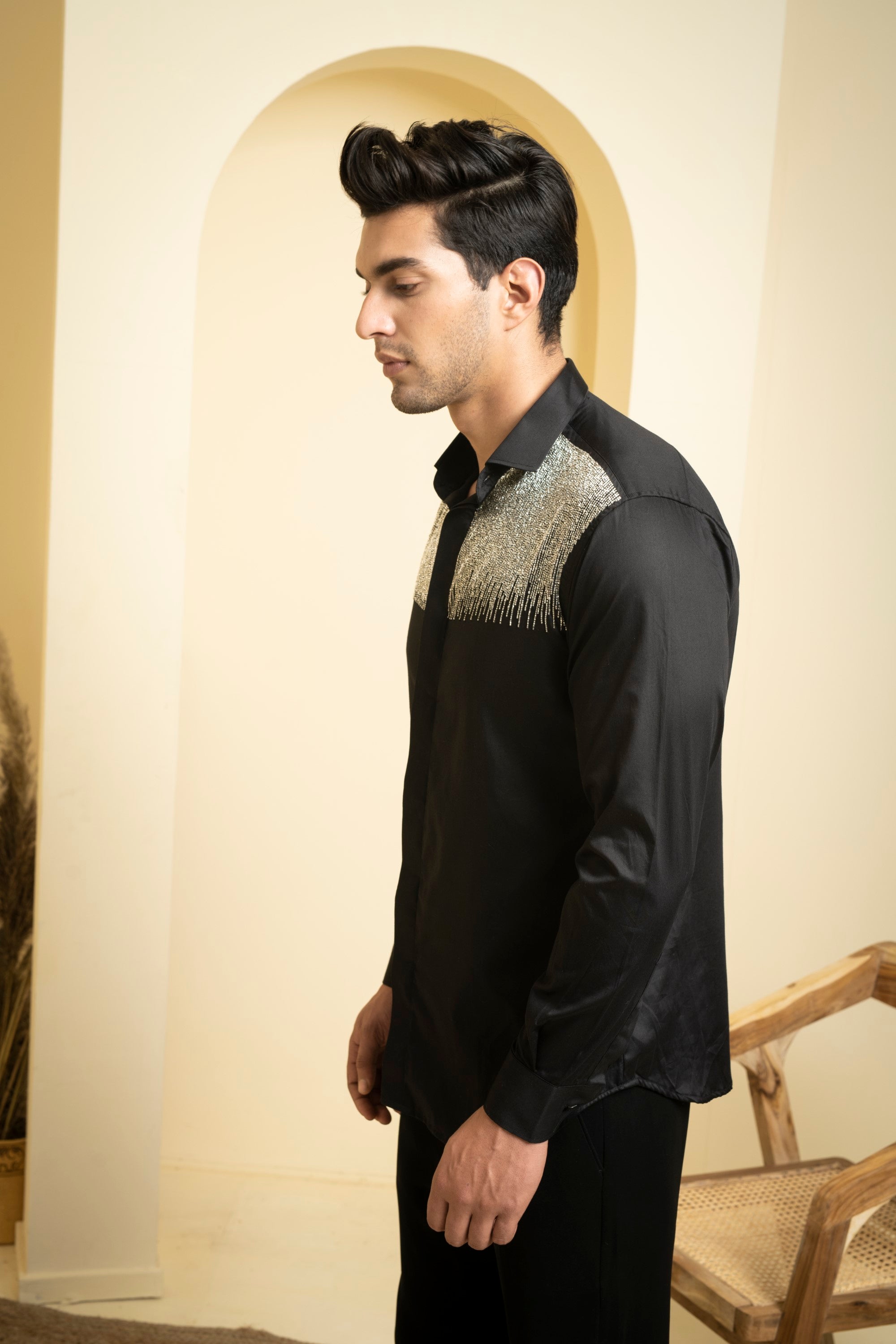 Men's Black Color Glare Full Sleeves Shirt - Hilo Design