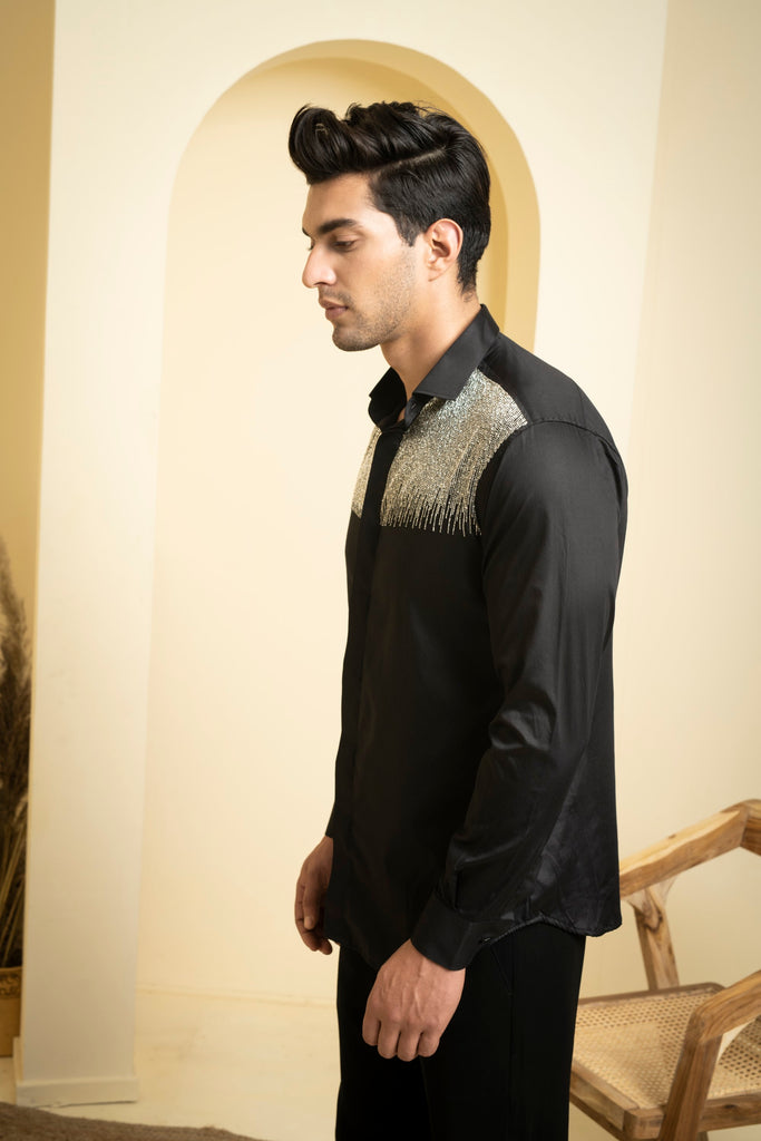 Men's Black Color Glare Full Sleeves Shirt