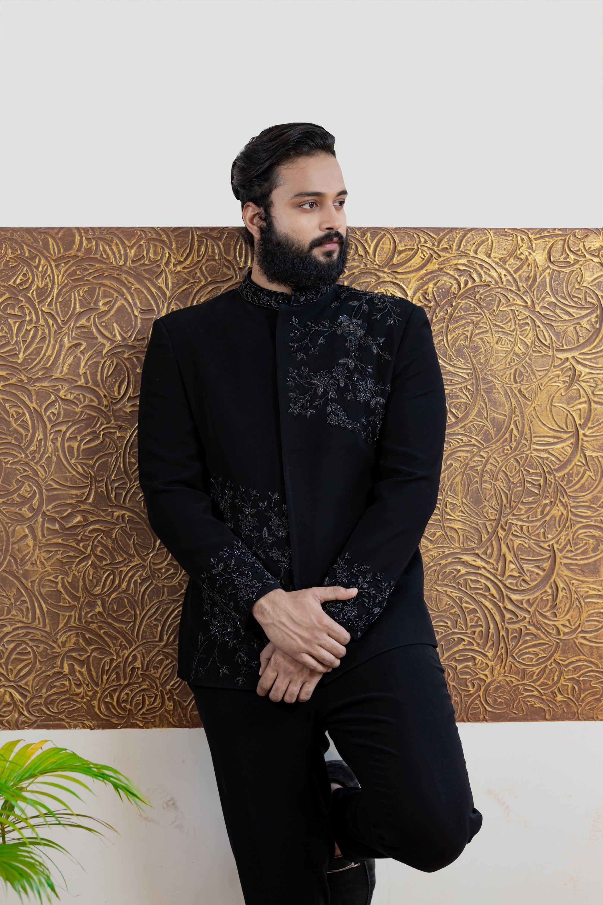 Men's Black Color Bandhgala Suit - Hilo Design