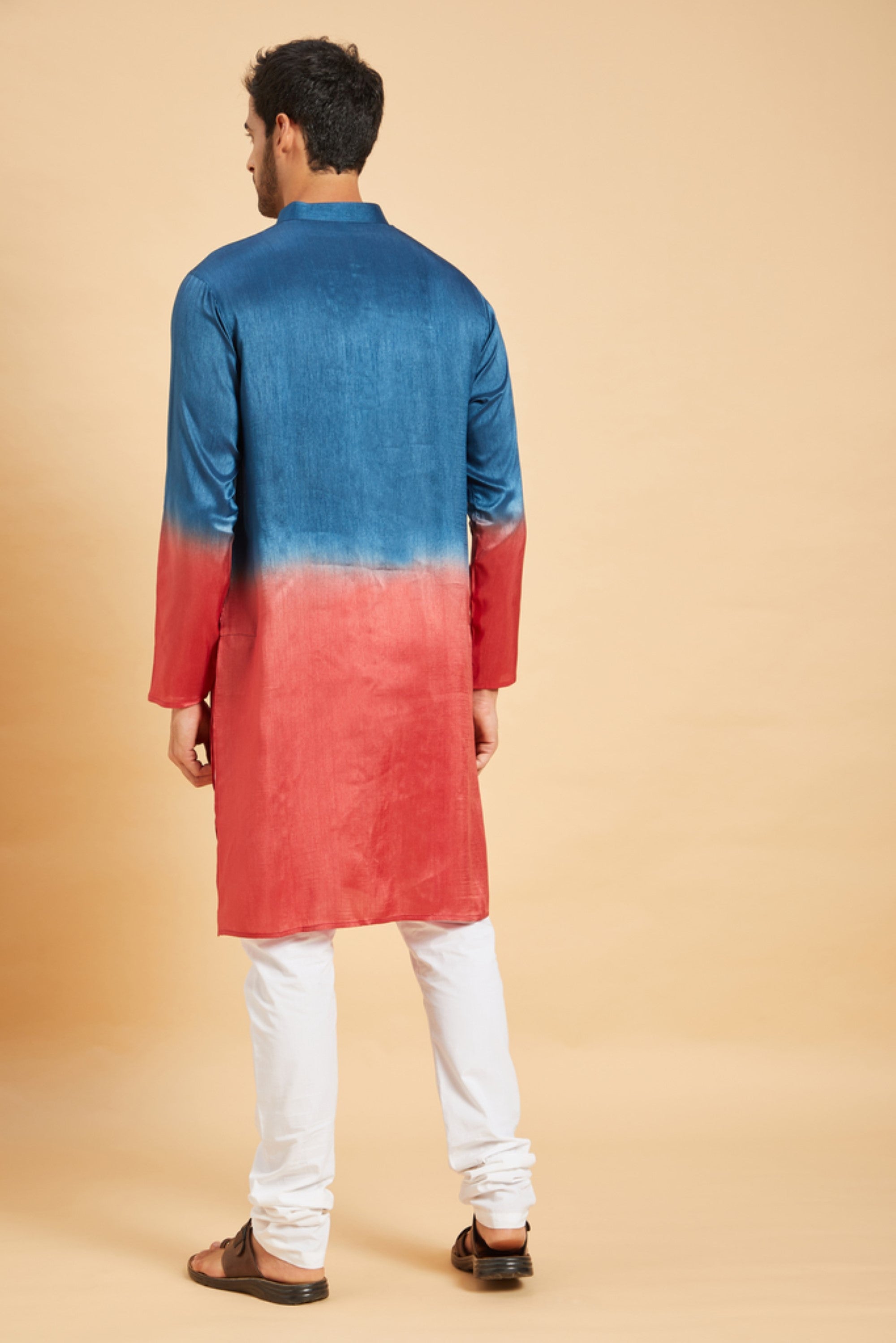 Men's Blue Color Radical Marino Kurta Without Slit Silk - Hilo Design