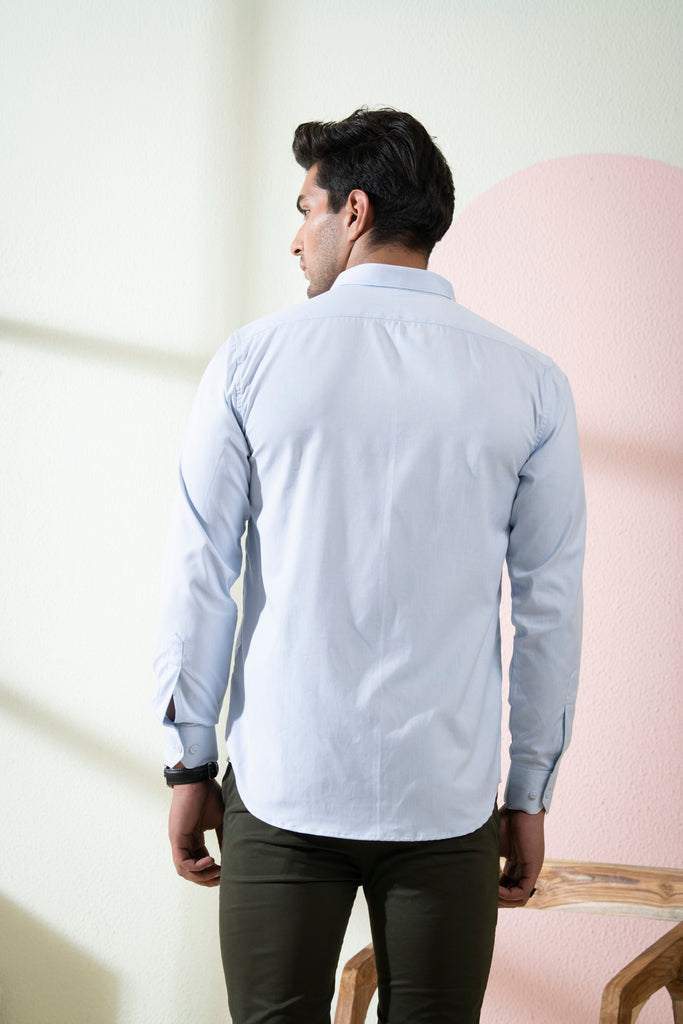 Men's Light Blue Color Float Full Sleeves Shirt