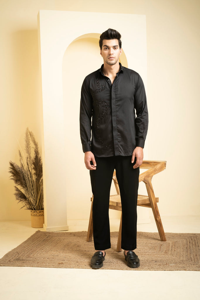 Men's Black Color Awel Full Sleeves Shirt