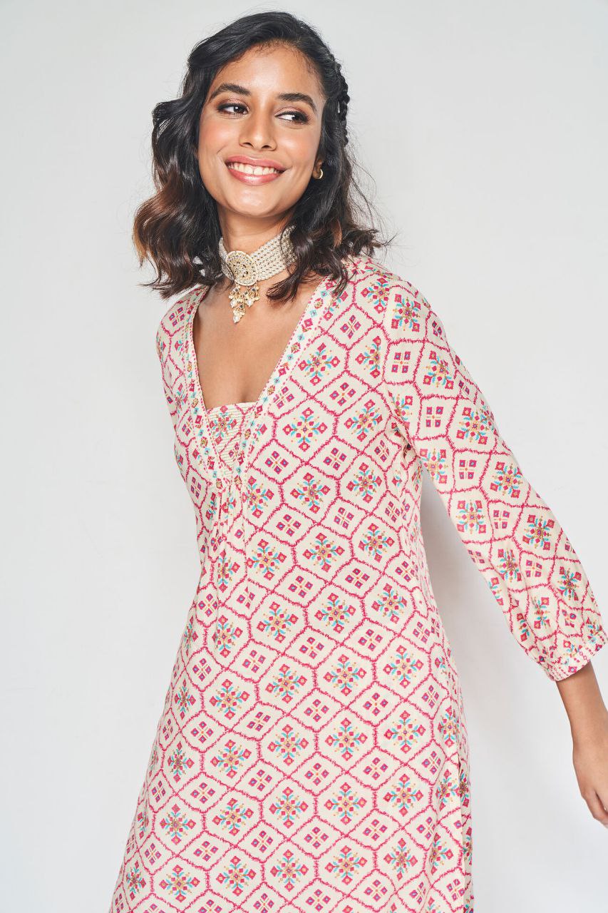 Women's Floral Printed Knee Length V Neck Co-ords Set