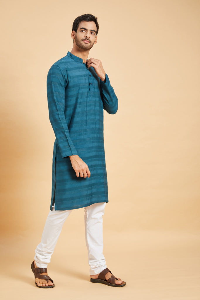 Men's Blue Color Roise Basik Kurta Jacquard