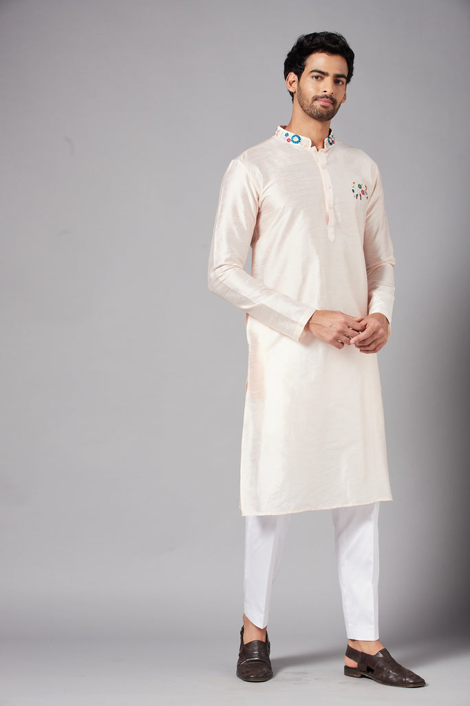 Men's Cream Color Gajanan Basik Kurta Cotton