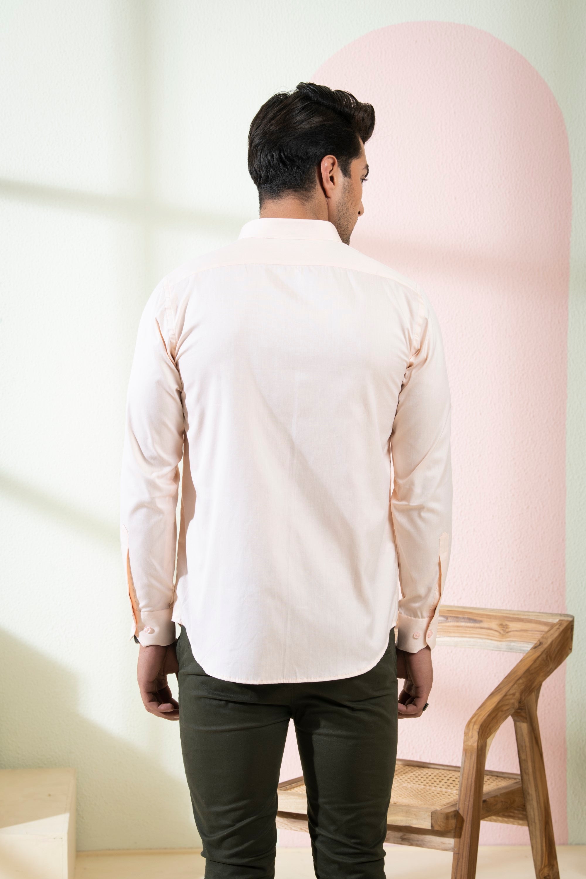 Men's Peach Color Stamo Full Sleeves Shirt - Hilo Design