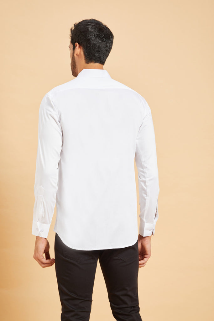 Men's White Color Scale Pattern Shirt Full Sleeves Casual Shirt