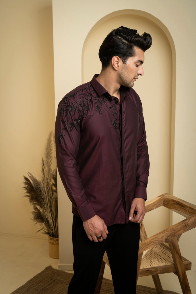 Men's Burgundy Color Daze Full Sleeves Shirt
