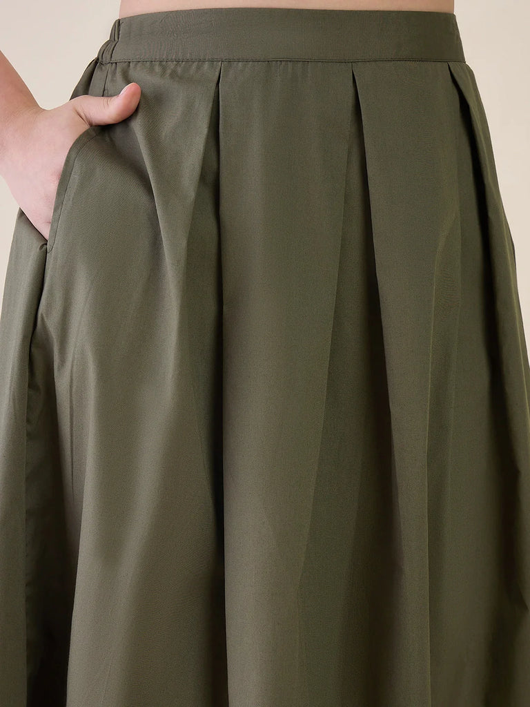 Women's Olive Green Vest & Skirt Co-ord Set