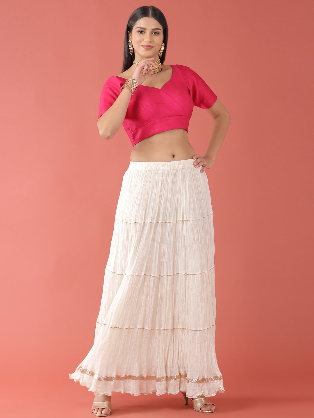 Women's Rani Pink-Toned Pure Silk Plain Readymade Blouse - Royal Dwells