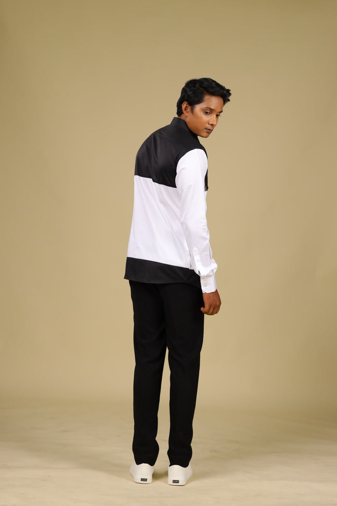 Men's Black & White Color Blant Croma Shirt Full Sleeves Casual Shirt