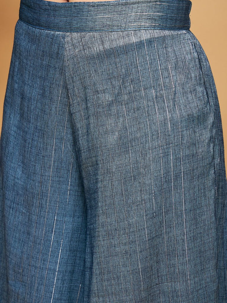 Women's Blue Lurex Short Pallazo Kurta Set