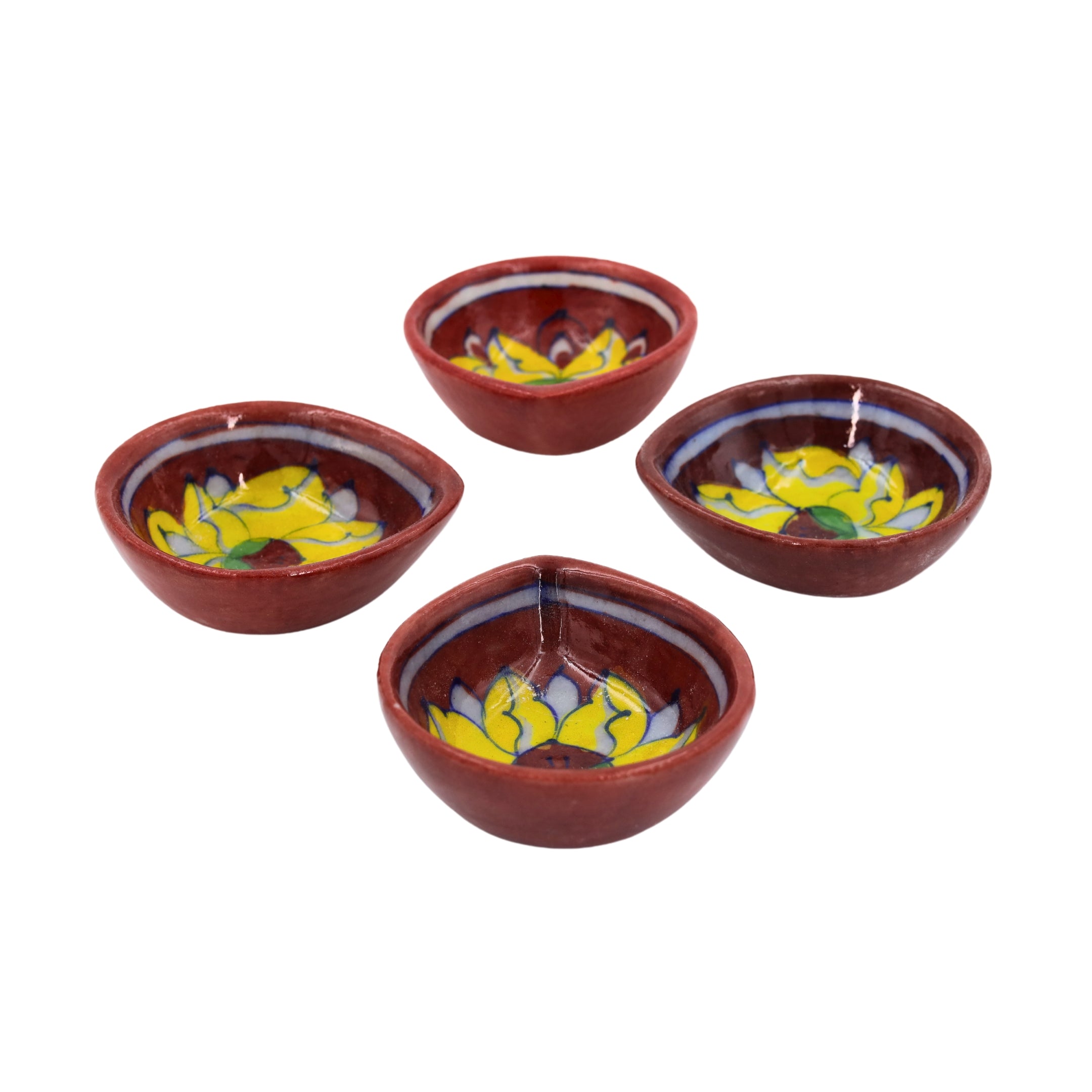 Set of 4 Blue Pottery Red color diyas - Natriel