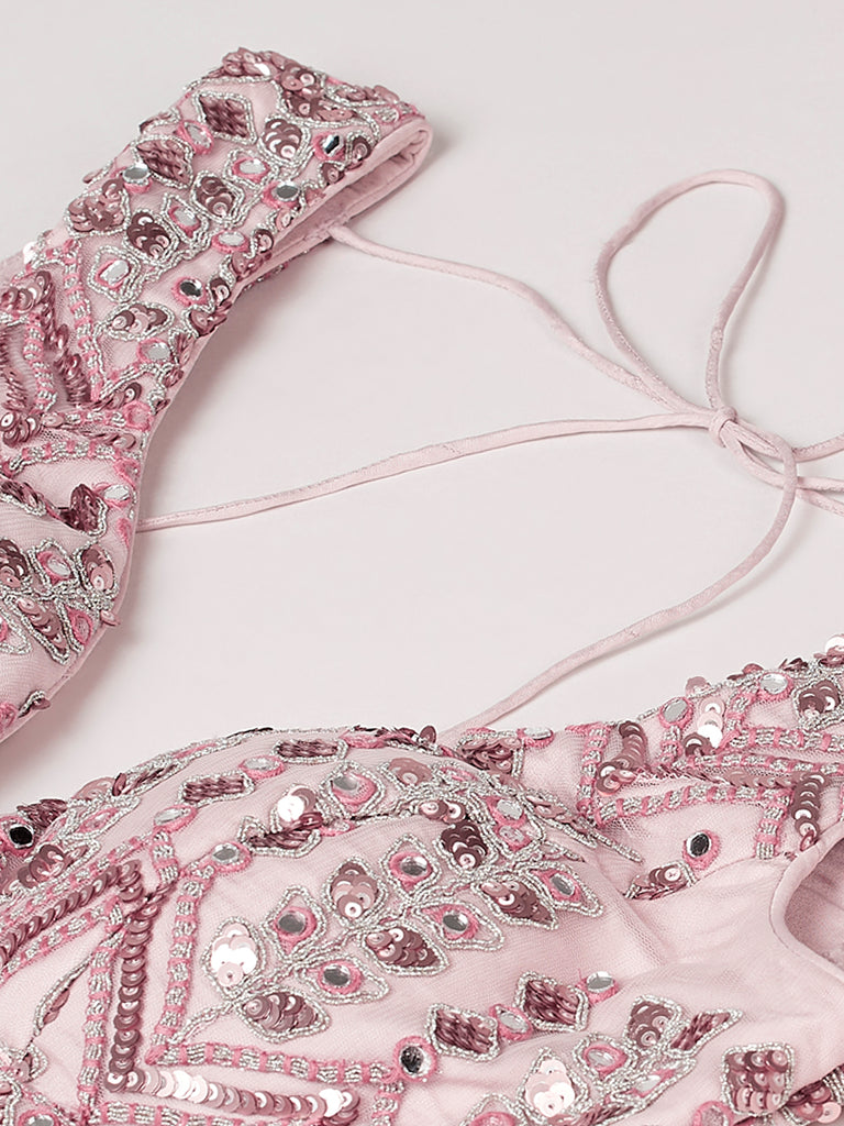 Women 's Rose Gold Net Mirror & Sequinse embroidery Ready to Wear Lehenga choli & Dupatta