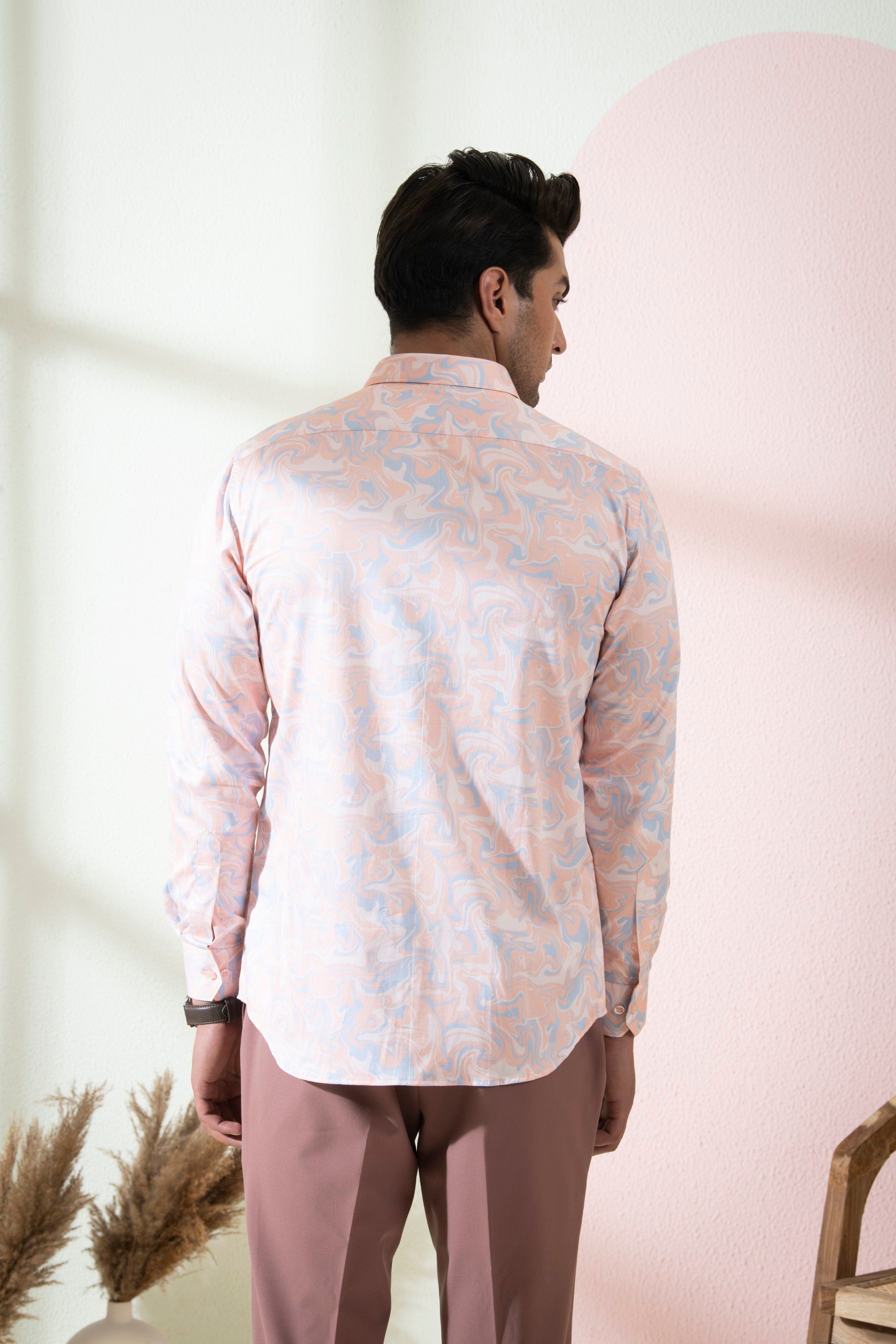 Men's Peach & Blue Color Scott Full Sleeves Shirt - Hilo Design