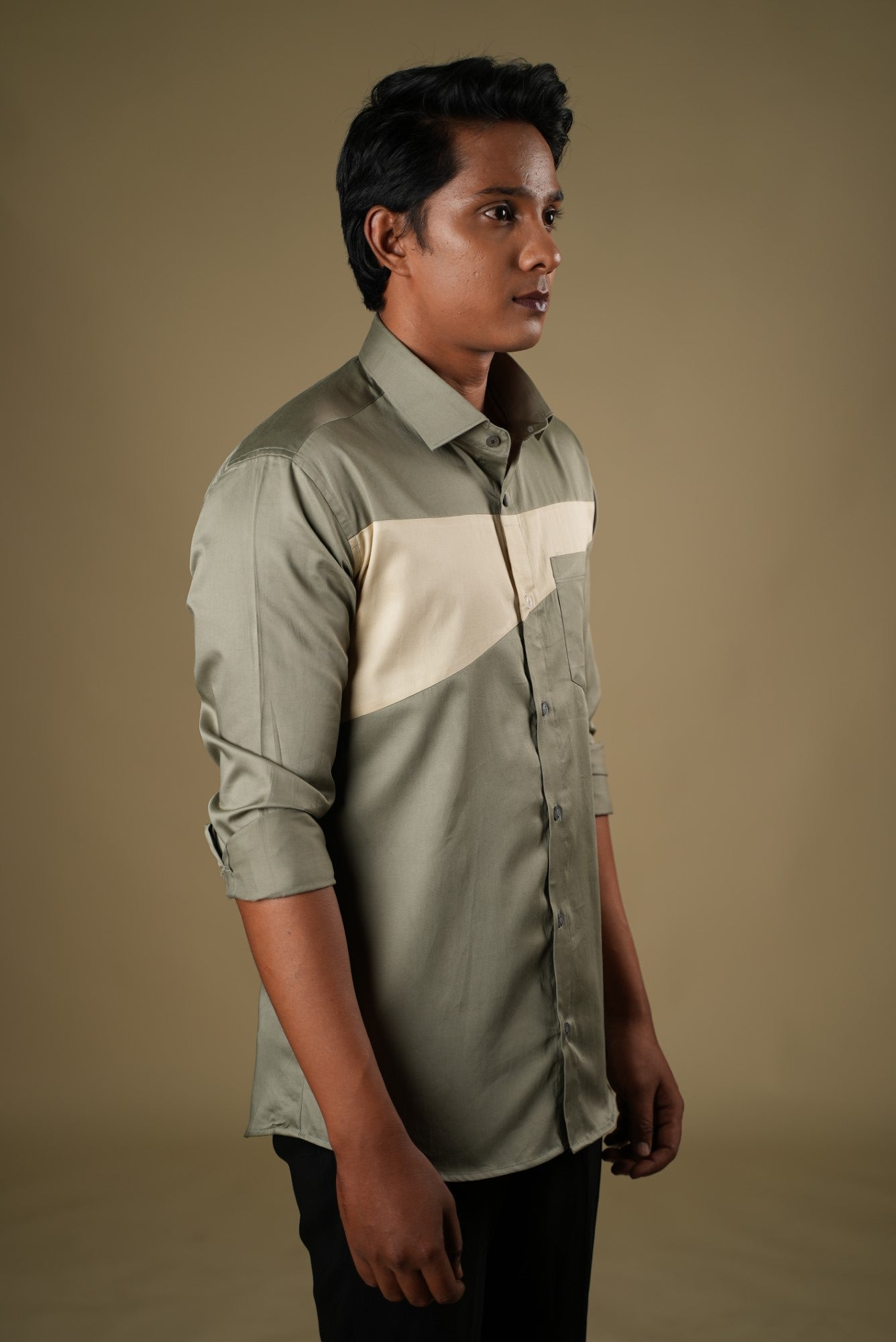 Men's Olive Beige Color Olam Beige Shirt Full Sleeves Casual Shirt - Hilo Design