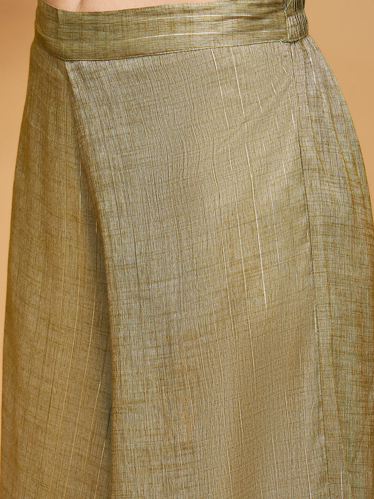 Women's Olive Lurex Short Pallazo Kurta Set