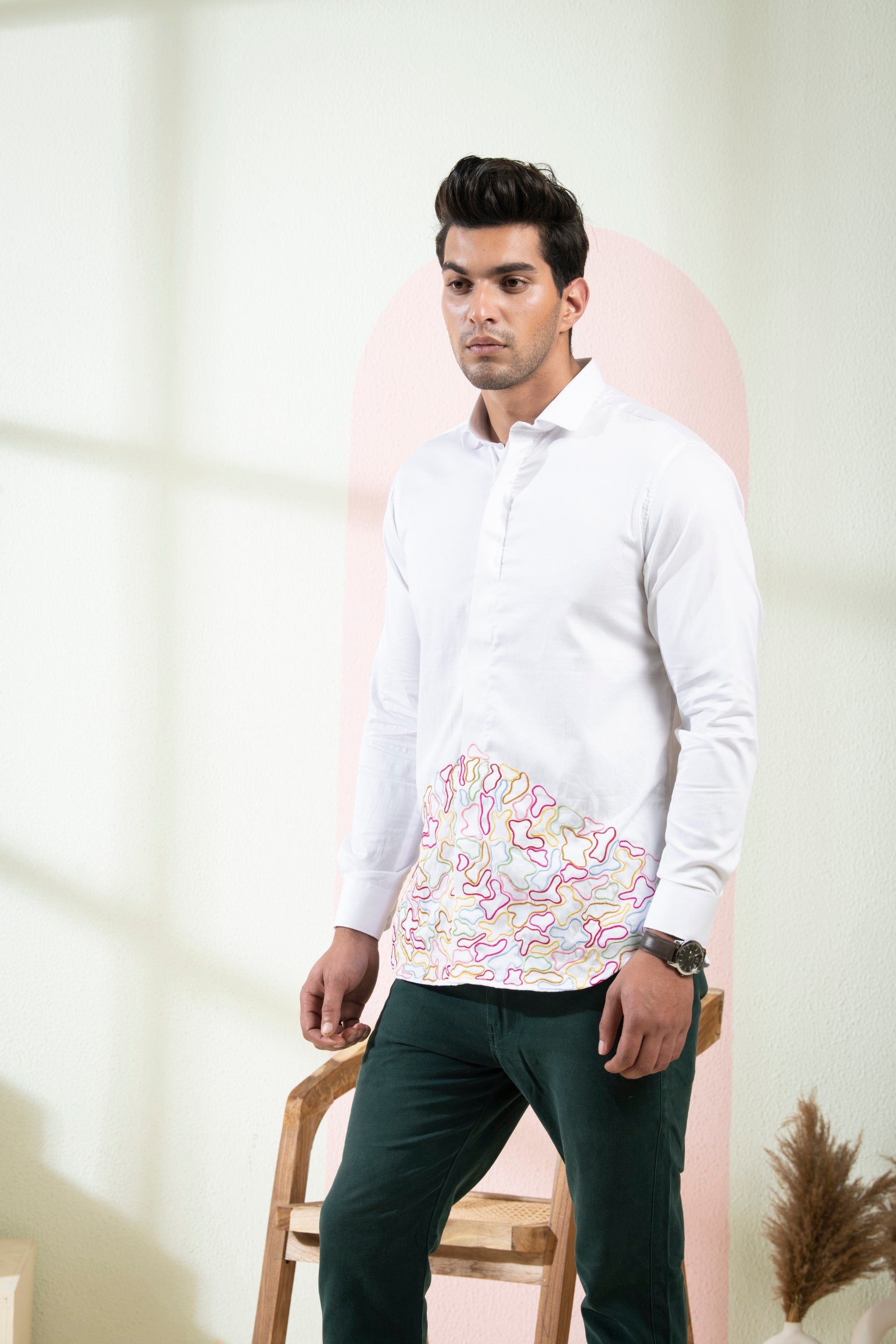 Men's White Color Cloud Full Sleeves Shirt - Hilo Design