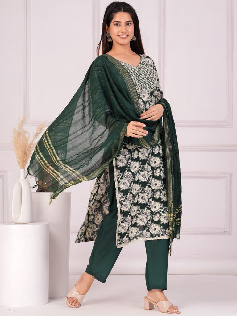 Women's Floral Printed Regular Straight Kurta & Palazzos With Dupatta