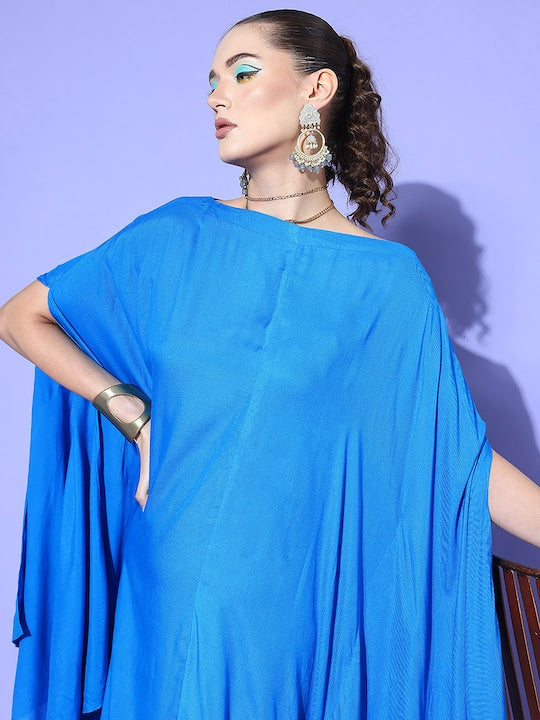 Women's Ink Blue Rayon Cowel Style Kaftan - InWeave