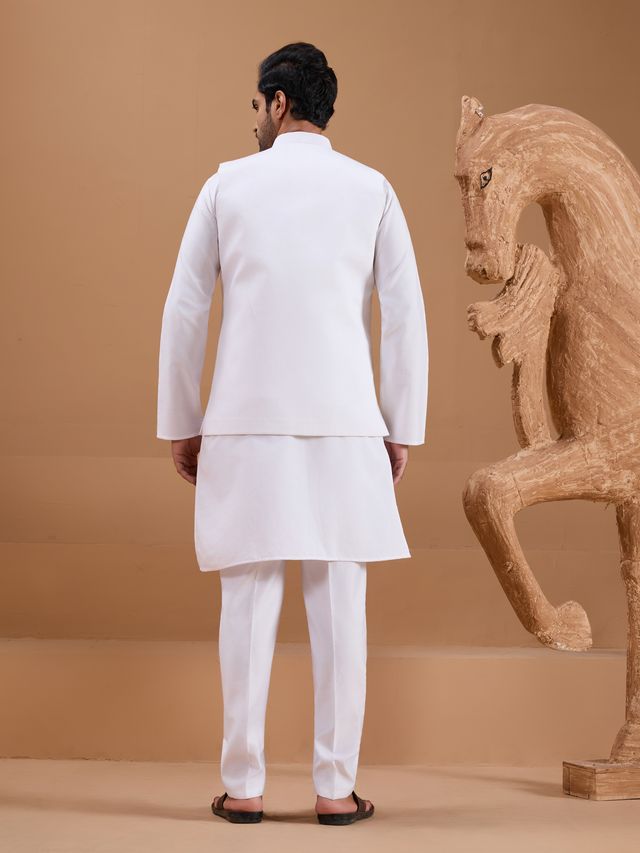 Men's White Viscose Silk Multi Thread With Sequence Embroidered Work Kurta Set