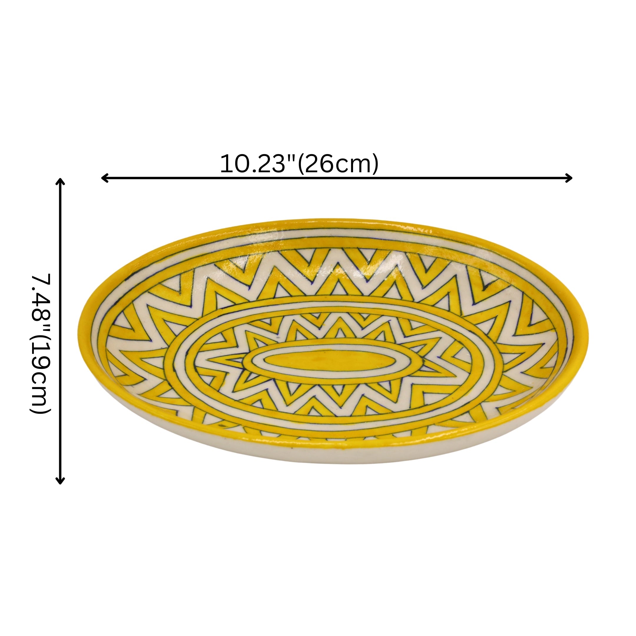 Blue Pottery Oval Plate  Decorative  - Yellow - Natriel