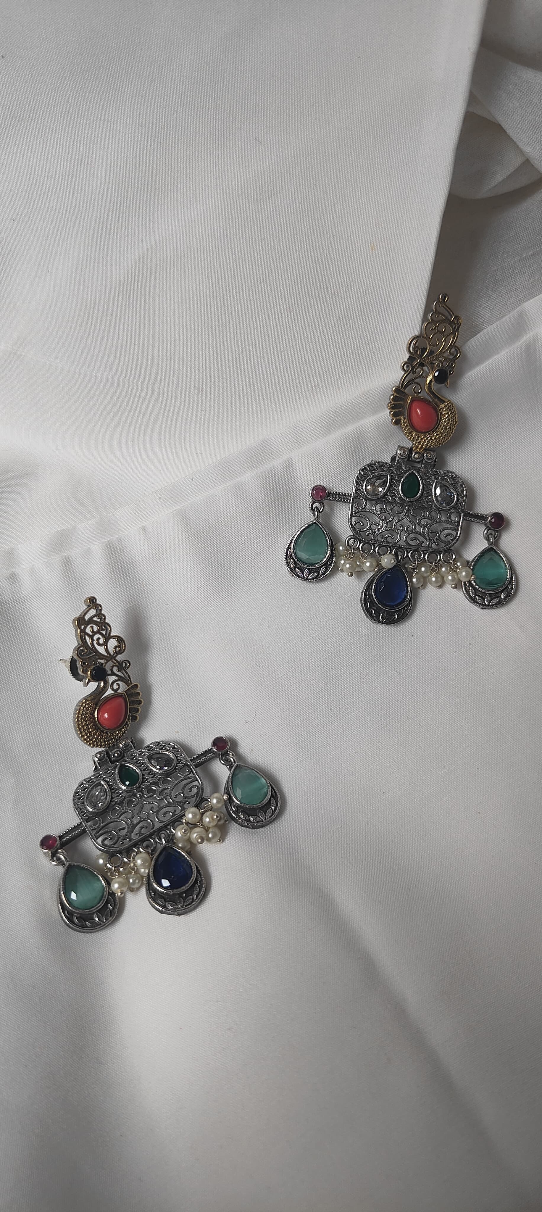 Dual tone peacock earrings for women - Saras