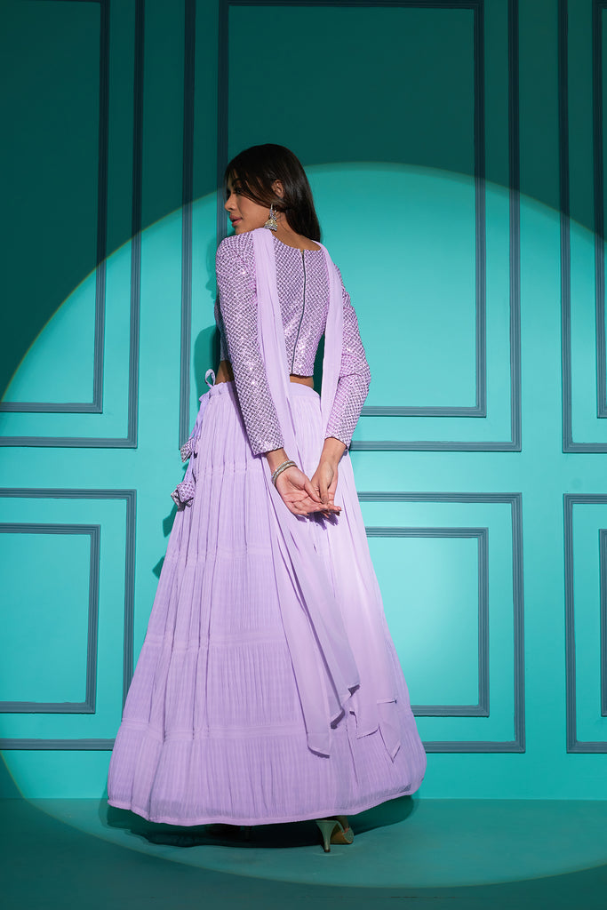 Women's Lavender Georgette Fabric Plitting Pattern Lehenga Set
