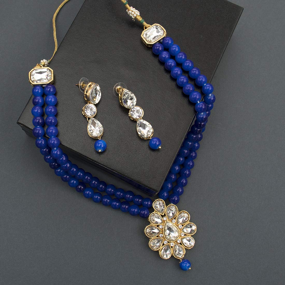 Women's traditional gold plated pearl kundan necklace set with earrings ml140g