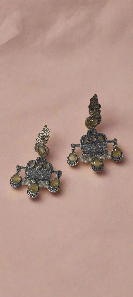 Women's yellow stone dual tone earrings