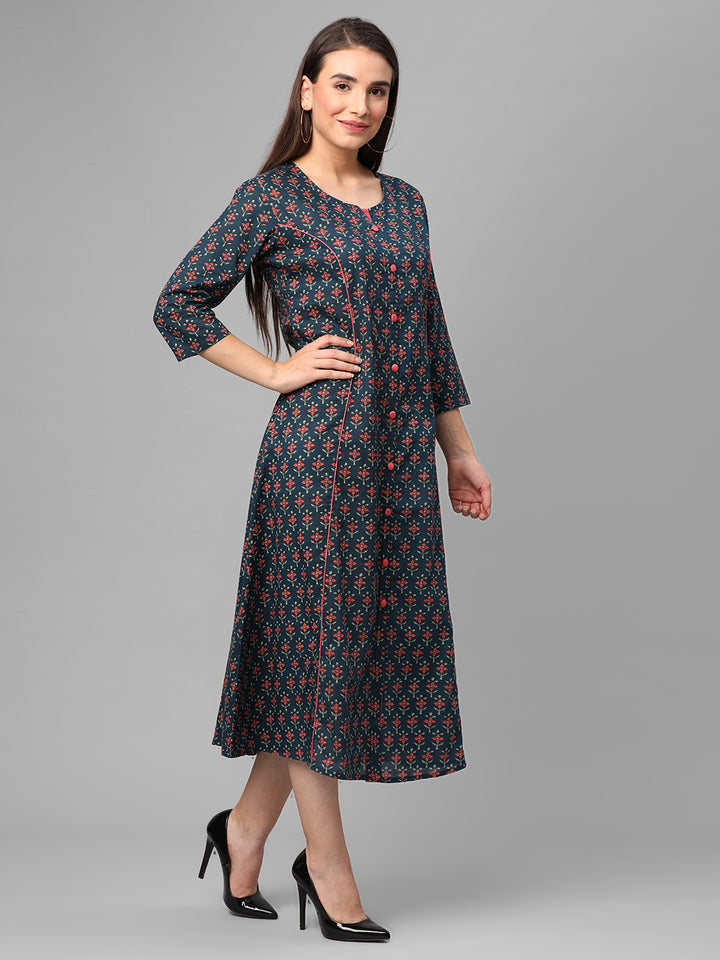 Women's Cotton Blue Floral Print Dress