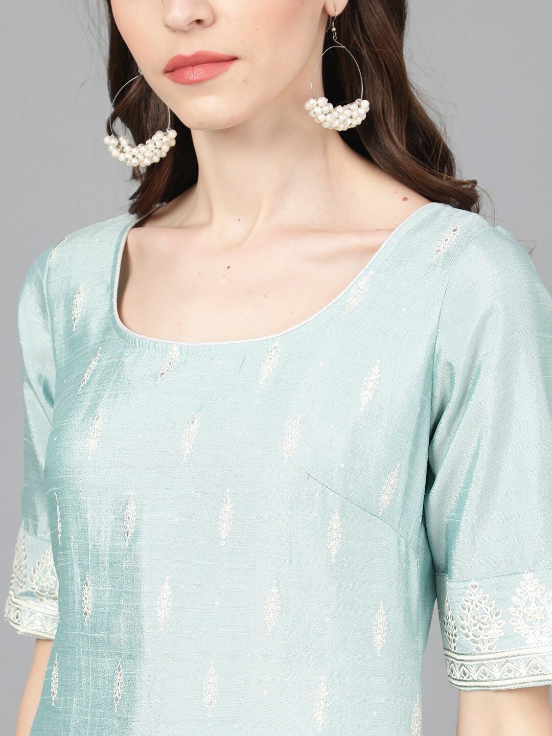 Women's  Blue & White Foil Printed Kurta with Palazzos