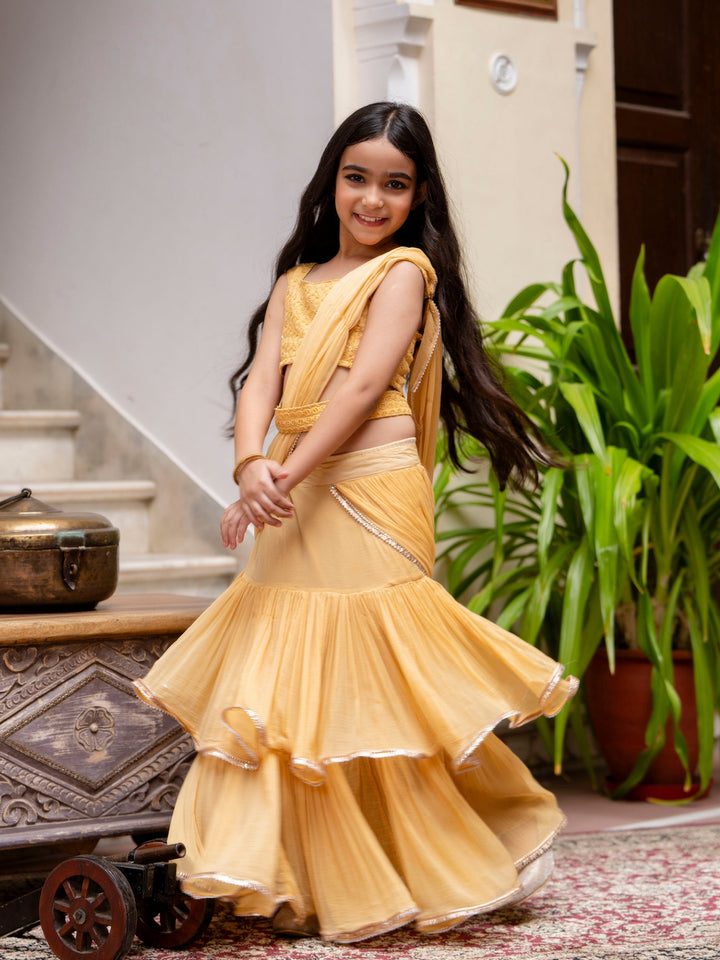 Girls Beej Cream Viscose Sequence Work Saree