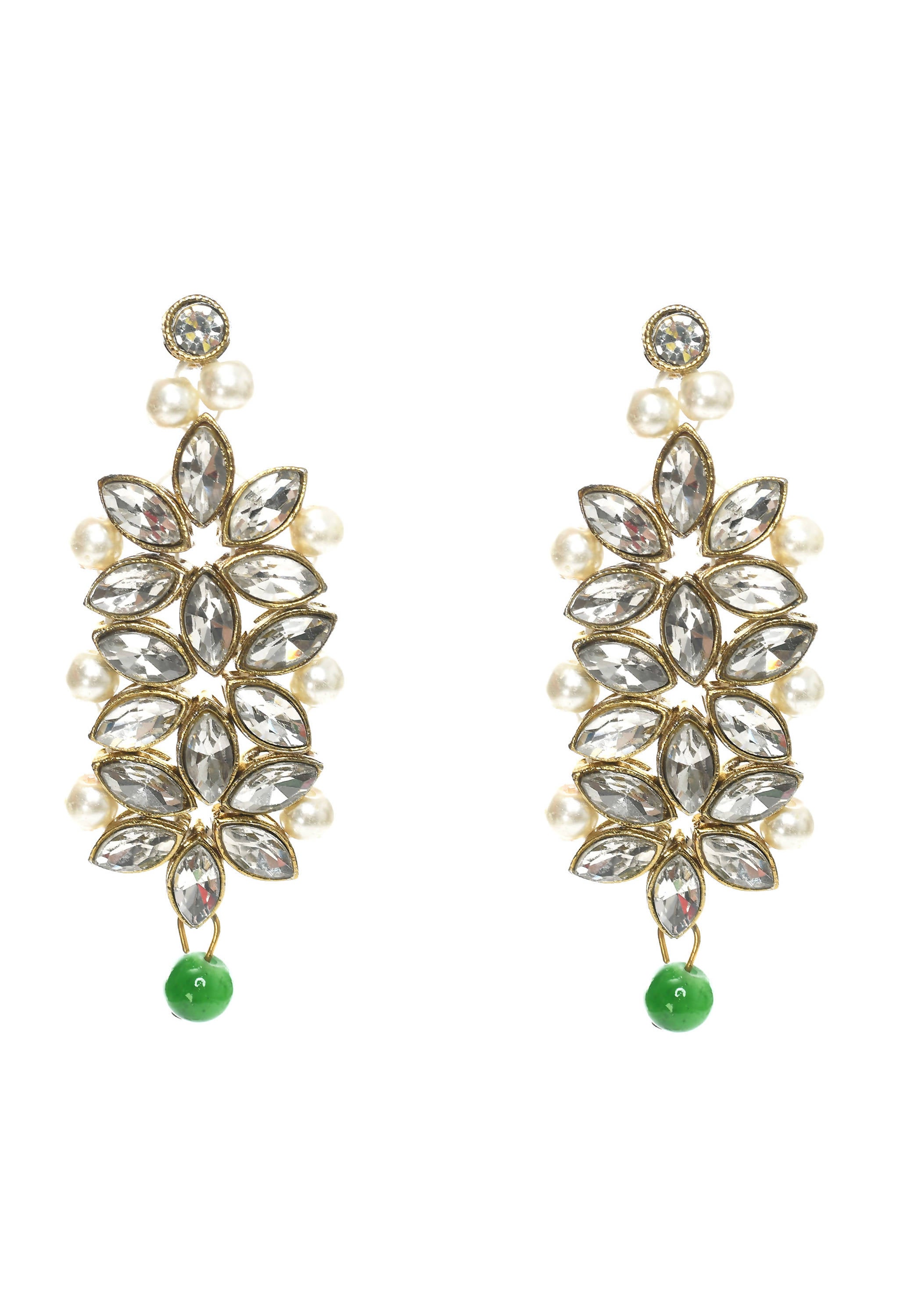 Johar Kamal Golden Plated with stone and green Pearls Necklace Comb