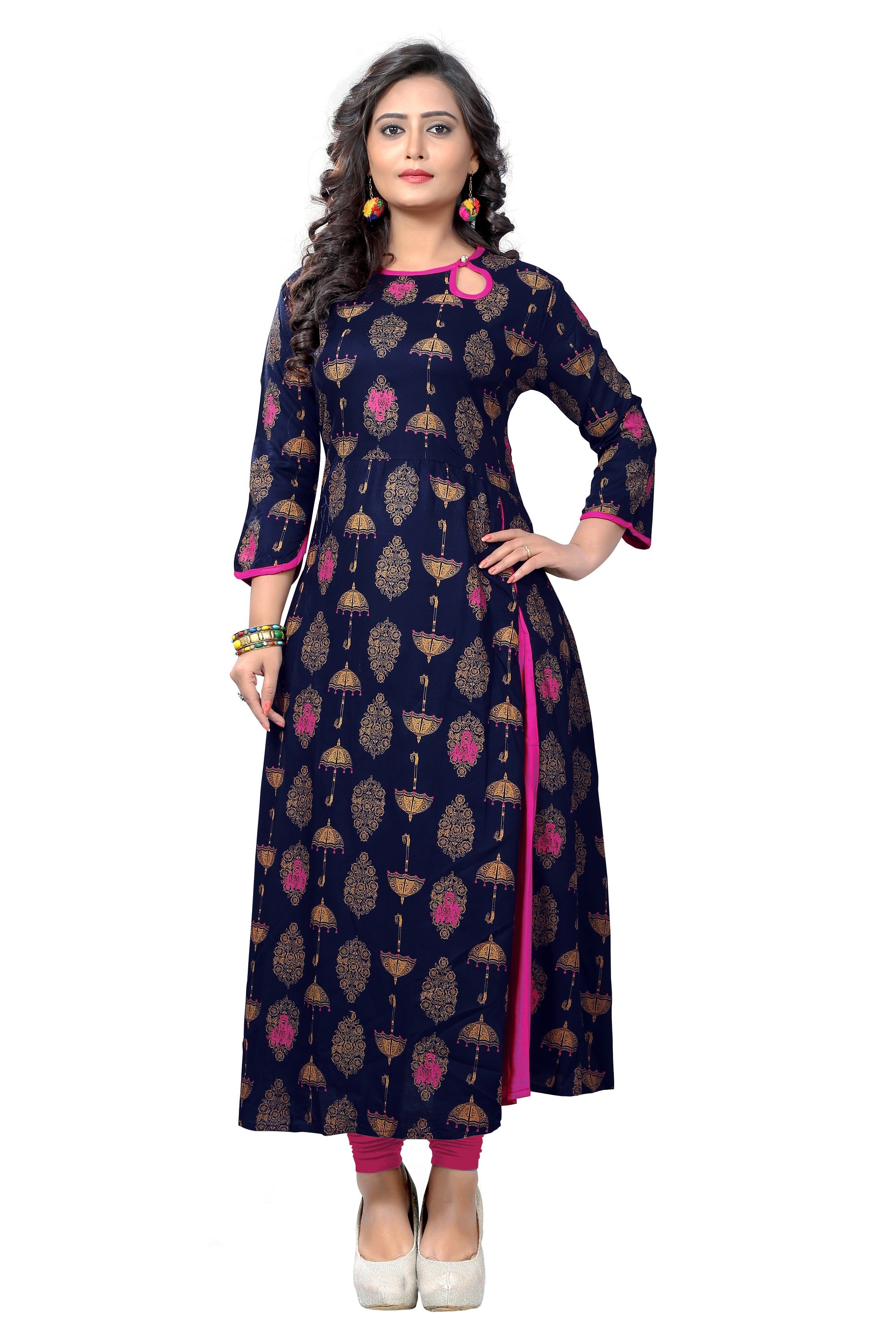 Women's Blue Color Rayon A-Line Kurta Only