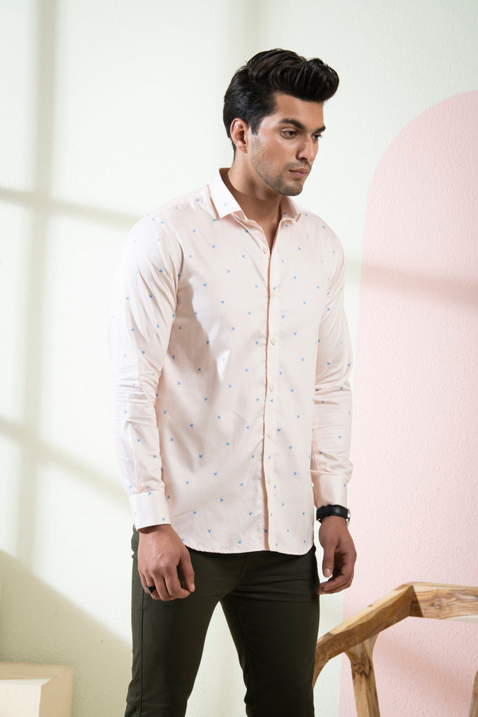 Men's Peach Color Naturist Full Sleeves Shirt