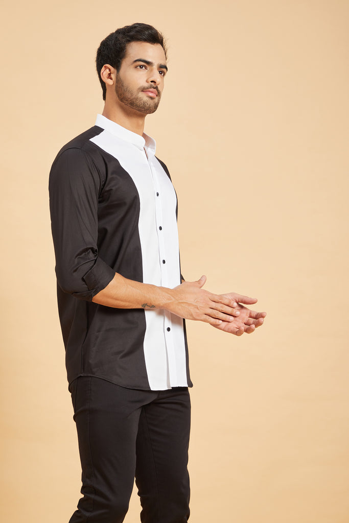 Men's Black & White Color Clear Cut Pattern Shirt Full Sleeves Casual Shirt - Hilo Design